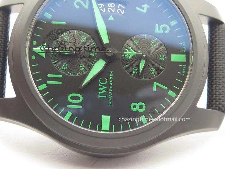 MIROTIME 0414 Pilot Chrono IW388003 Real Ceramic V6F Best Edition Green Markers On Black Nylon Strap A Effortless 7283